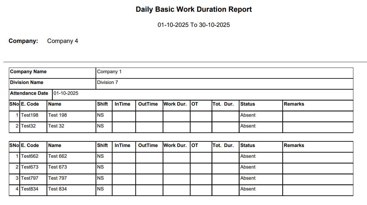 Daily Basic Absent Report