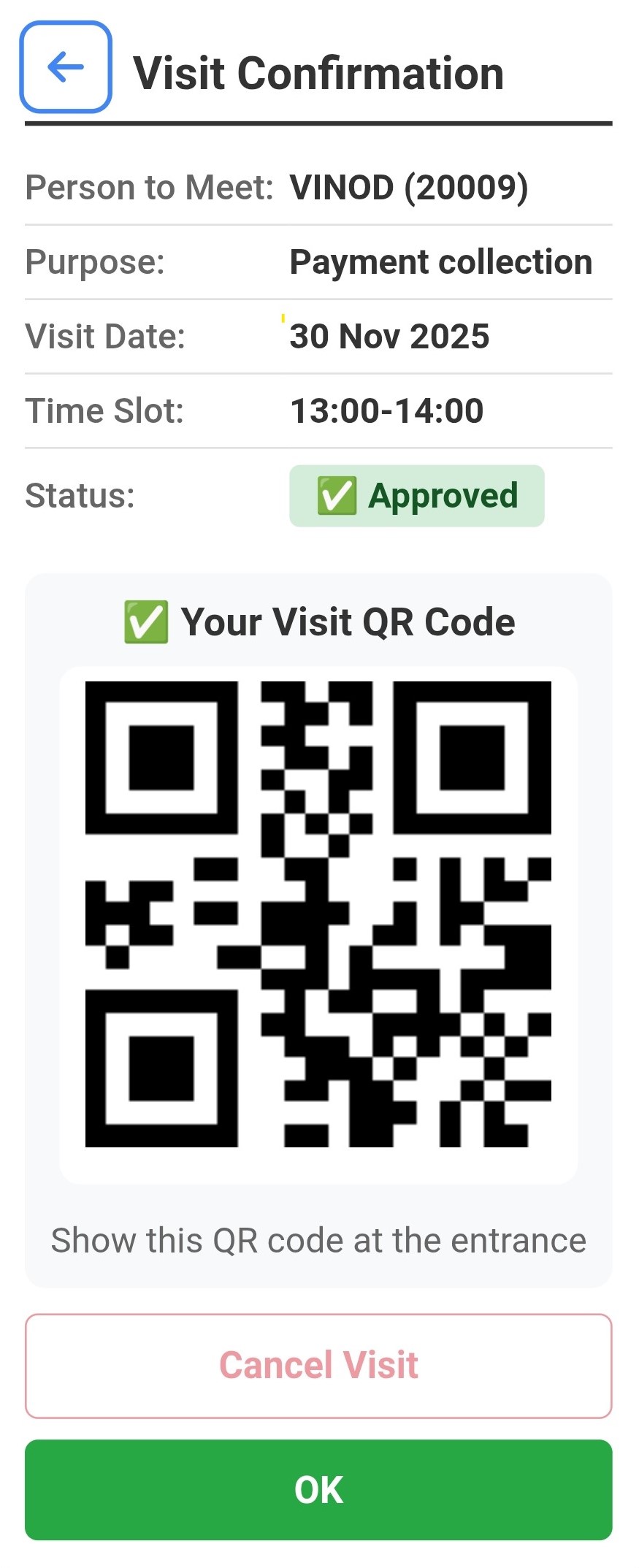 VMS Visit Status Screen